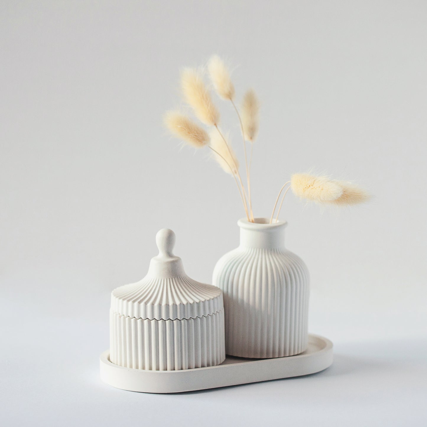Gift Set of Scented Candle, Tray & Vase - Handmade, Coconut Wax, Fragrance Oils, Wood Wick