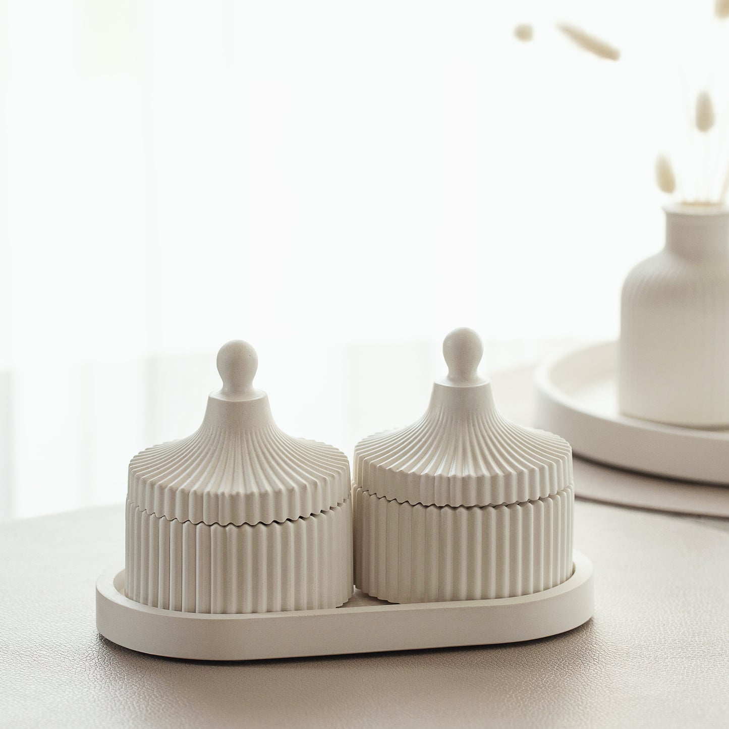 Luxury 2 Scented Candle & Tray Set in Handmade Gypsum Jar, Coconut Wax