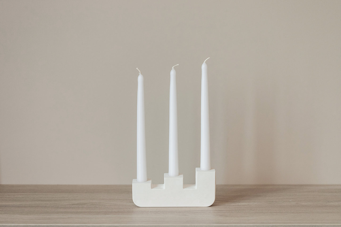 Handcrafted Gypsum Candlestick Holder for Three Long Candles