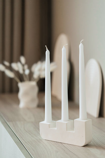Handcrafted Gypsum Candlestick Holder for Three Long Candles