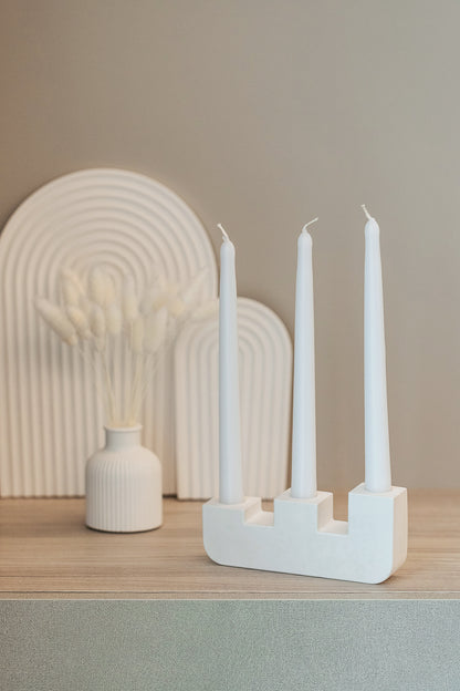 Handcrafted Gypsum Candlestick Holder for Three Long Candles