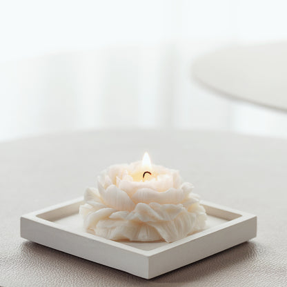 White Square Tray from Gypsum - Decorative Minimalist Elegance for Candles and Home Decor - Hand-Made Plate